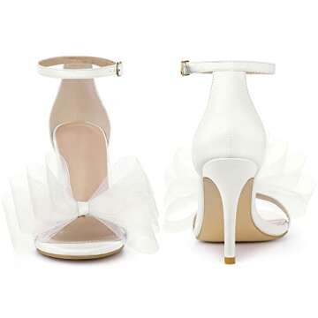 Perphy Open Toe High Heels Ankle Strap Bow Tie White Stiletto Heel Sandals for Women 8 M US
