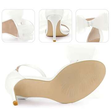 Perphy Open Toe High Heels Ankle Strap Bow Tie White Stiletto Heel Sandals for Women 8 M US