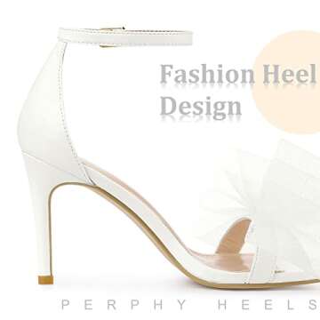 Perphy Open Toe High Heels Ankle Strap Bow Tie White Stiletto Heel Sandals for Women 8 M US
