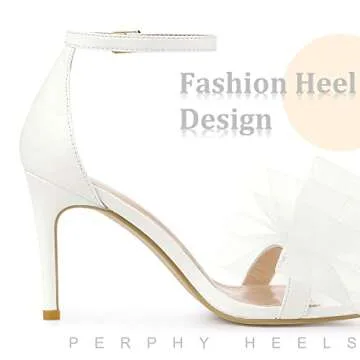 Perphy Open Toe High Heels Ankle Strap Bow Tie White Stiletto Heel Sandals for Women 8 M US
