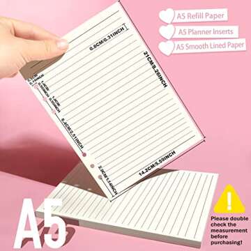 LEOBRO A5 Refill Paper, 5.5 x 8.5 Paper for A5 Binder, A5 Planner Inserts, 6 Ring A5 Lined Paper wit...