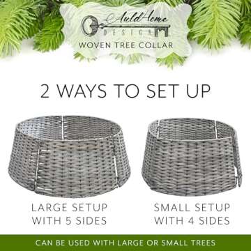 AuldHome Design Wicker Christmas Tree Collar (Gray Washed, 29-Inch), Real Wood Basket Weave Large Willow Tree Skirt