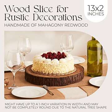13″×2″ Handmade Wood Slices, Unique Wood Slices for Centerpieces, Splinterproof Craft Wood for Rustic Cake Stand or Wood Coasters, Wood Slab for Wooden Centerpieces for Tables, Wood by Designer Burlap