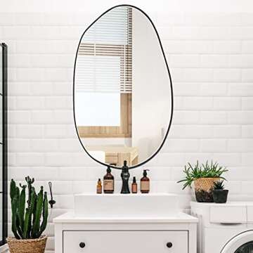 Weysat 33.5'' x 20.5'' Asymmetrical Mirror Irregular Wall Mirror Abstract Mirror for Wall Decor Metal Frame Abstract Mirror Modern Hanging Decorative for Bathroom Home Bedroom Entryway Living Room