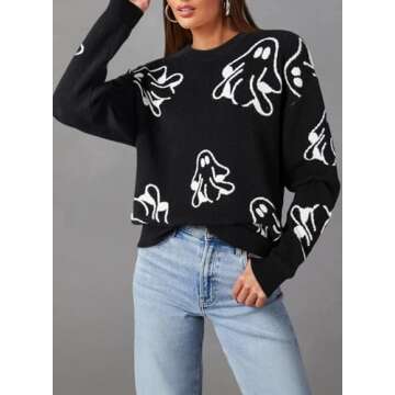 Dokotoo Women's Halloween Sweaters Fall Winter Fashion 2024 Round Neck Long Sleeve Spooky Ugly Hallo...