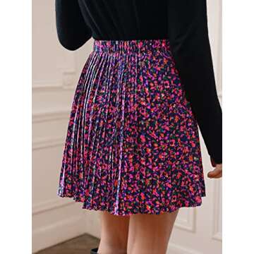 SweatyRocks Women's High Waist Mini Pleated Skater Skirt Flared A-Line Floral Short Skirt Purple Red...
