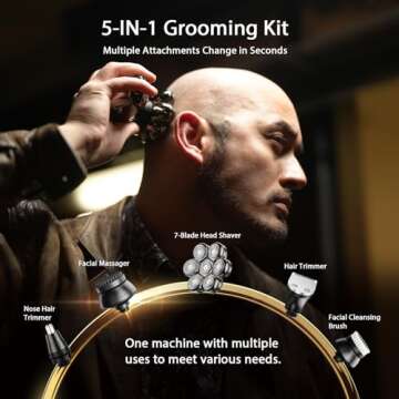 Head Shavers for Bald Men, Wyklaus Detachable Head Shavers 5-in-1 Electric Razor IPX7 Waterproof Dry Wet Shaving for Men Women,7D Rotary Shaver Grooming Kit with LED Display, USB Rechargeable