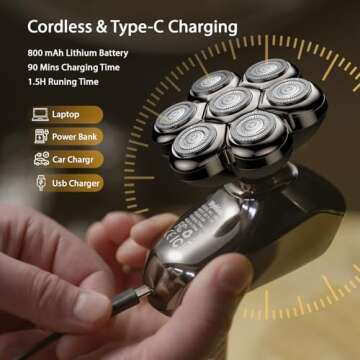 Head Shavers for Bald Men, Wyklaus Detachable Head Shavers 5-in-1 Electric Razor IPX7 Waterproof Dry Wet Shaving for Men Women,7D Rotary Shaver Grooming Kit with LED Display, USB Rechargeable