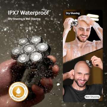 Head Shavers for Bald Men, Wyklaus Detachable Head Shavers 5-in-1 Electric Razor IPX7 Waterproof Dry Wet Shaving for Men Women,7D Rotary Shaver Grooming Kit with LED Display, USB Rechargeable