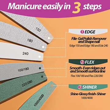 Teenitor Nail File Buffer, Nail Files, Nail Buffer Set to File, Shape,Smooth, Buffer and Shine Nails, Half-Moon