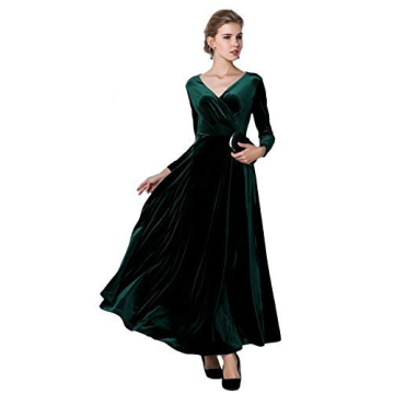 Elegant Urban CoCo Women Velvet Long Sleeve Dress in Green