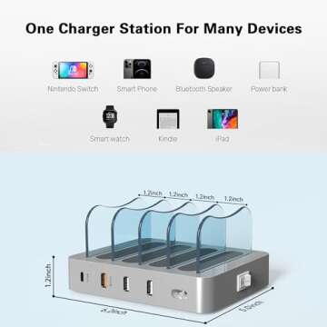 USB Charging Station - Charging Dock - 4-Port - Fast Charging Station for Multiple Devices - Docking Station - Smart Charging Station Dock - Multi Charging Station for Cell Phones and Tablets