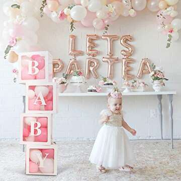 Baby Shower Decorations Balloons Box, DIY Transparent Baby Shower Boxes Decor for Gender Reveal Party Supplies, Birthday Party Decorations, Boy Girl Baby Blocks Decorations for Baby Shower