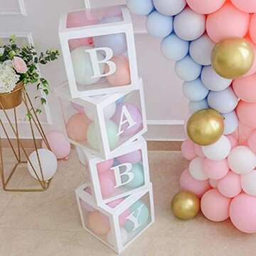 Baby Shower Decorations Balloons Box, DIY Transparent Baby Shower Boxes Decor for Gender Reveal Party Supplies, Birthday Party Decorations, Boy Girl Baby Blocks Decorations for Baby Shower