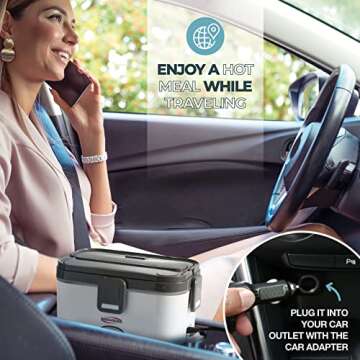 Electric Lunch Box, Electric Lunch Box for Adults, electric lunch box food heater for car, electric heated lunch box for man and woman, 70w food warmer lunch box for work, 1.8L, Cutlery Set, Ice Pack