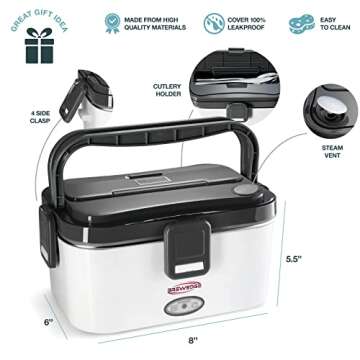 Electric Lunch Box, Electric Lunch Box for Adults, electric lunch box food heater for car, electric heated lunch box for man and woman, 70w food warmer lunch box for work, 1.8L, Cutlery Set, Ice Pack