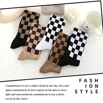 Checkered Socks, Fashion Socks for Women, Checkered Socks Women, Cotton Funny Crew Socks Fun Cozy Cute for Women Gifts. (Checkerboard 5Pcs)