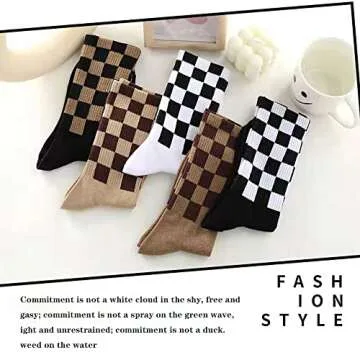 Checkered Socks, Fashion Socks for Women, Checkered Socks Women, Cotton Funny Crew Socks Fun Cozy Cute for Women Gifts. (Checkerboard 5Pcs)