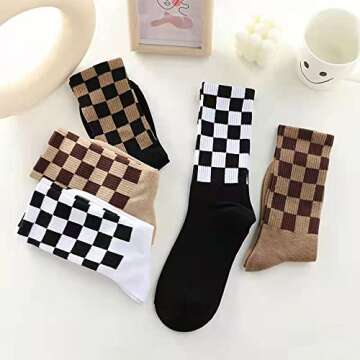 Checkered Socks, Fashion Socks for Women, Checkered Socks Women, Cotton Funny Crew Socks Fun Cozy Cute for Women Gifts. (Checkerboard 5Pcs)