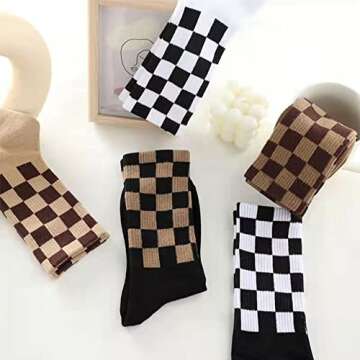Checkered Socks, Fashion Socks for Women, Checkered Socks Women, Cotton Funny Crew Socks Fun Cozy Cute for Women Gifts. (Checkerboard 5Pcs)