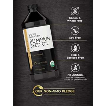 Carlyle Pumpkin Seed Oil 16oz Organic Cold Pressed | Extra Virgin | Vegetarian, Non-GMO, Gluten Free | Safe for Cooking | Great for Hair and Face