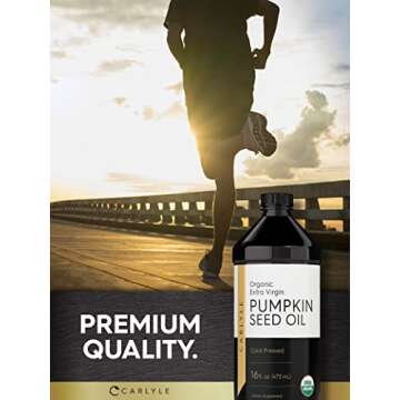 Carlyle Pumpkin Seed Oil 16oz Organic Cold Pressed | Extra Virgin | Vegetarian, Non-GMO, Gluten Free | Safe for Cooking | Great for Hair and Face