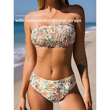CUPSHE Women’s Two Piece Floral Bandeau Bikini with Adjustable Straps