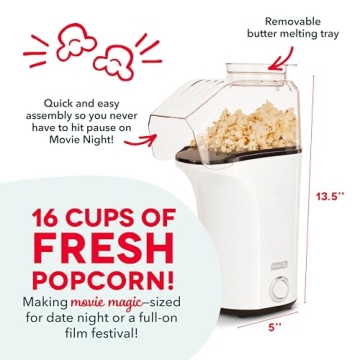 DASH Hot Air Popcorn Popper - Fast & Healthy Snack Maker