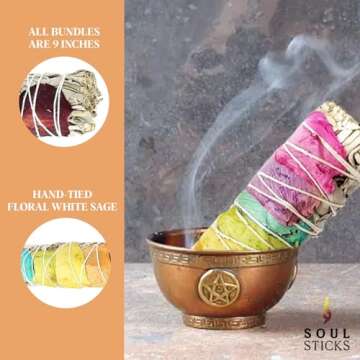 Soul Sticks 1 Pack 9 Inch Floral White Sage Smudge Stick with Starter Guide | Floral Sage House Bles...