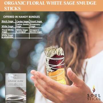 Soul Sticks 1 Pack 9 Inch Floral White Sage Smudge Stick with Starter Guide | Floral Sage House Blessing | Sage for Cleansing House | Sage for Smudging and Negative Energy | Big Sage Smudge Stick