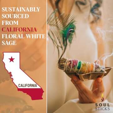 Soul Sticks 1 Pack 9 Inch Floral White Sage Smudge Stick with Starter Guide | Floral Sage House Blessing | Sage for Cleansing House | Sage for Smudging and Negative Energy | Big Sage Smudge Stick