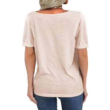 Danedvi Women's Deep V-Neck Short Sleeve Casual Loose T-Shirt in Beige