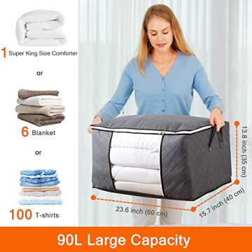 Vieshful 5 Pack Clothes Storage Bags 90L Large Capacity Clothing Organizers with Reinforced Handles ...