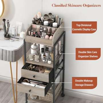 Makeup Organizer, Floor Skincare Organizers Make Up Organizers and Storage with Drawers, Vanity Orga...