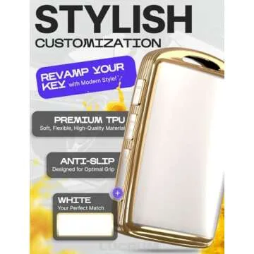 for Mazda CX5 Key Fob Cover and Leather Keychain - TPU Key Case for Mazda 3, 6, CX-5, CX-9, CX-30, CX-50, CX-70 - 2019-2024 Keyfob Cover Compatible with WAZSKE11D0 - White and Gold