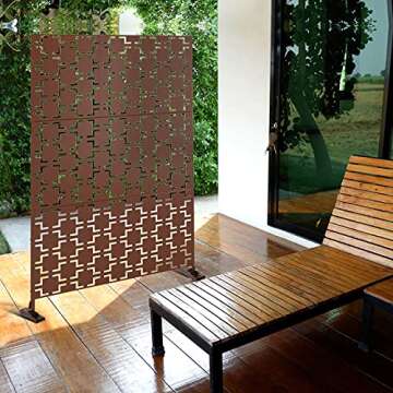 Elevens Patio Privacy Screen Balcony Decorative Screen Set with Stand, Outdoor Decor Privacy Fence Screen, Indoor Room Decorative Divider (Square-Brown)