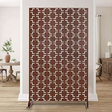 Elevens Patio Privacy Screen Balcony Decorative Screen Set with Stand, Outdoor Decor Privacy Fence Screen, Indoor Room Decorative Divider (Square-Brown)