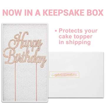 Happy Birthday Cake Topper - Premium Rose Gold Metal - Happy Birthday Party Sparkly Rhinestone Decor...
