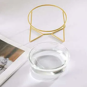 Small Glass Tilted Elevated Cat Dog Bowl Raised Cat Food Water Bowl Dish Pet Comfort Feeding Bowls with Gold Iron Stand