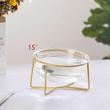 Small Glass Tilted Elevated Cat Dog Bowl Raised Cat Food Water Bowl Dish Pet Comfort Feeding Bowls with Gold Iron Stand