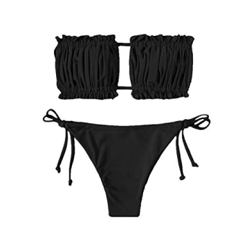 Floerns Women's Stylish Tie Back Ruched Bandeau Bikini