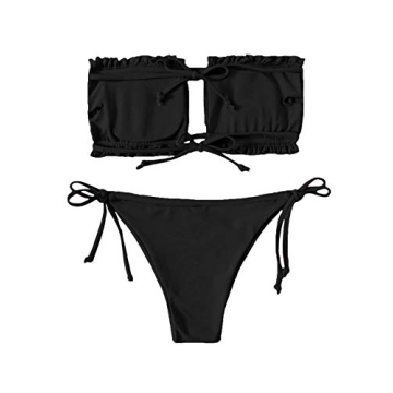 Floerns Women's Stylish Tie Back Ruched Bandeau Bikini