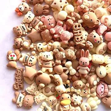 JINDUODUO 120 Pcs Random Slime Charms Bulk DIY Craft Making Resin Making Kit, Resin Flat Back Slime Making Supplies for DIY Scrapbooking Crafts (Brown Bulk)