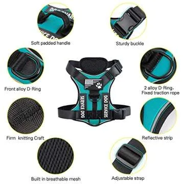 Demigreat Service Dog Harness, Reflective Dog Vest Harness with 5 PCS Patches, Adjustable Soft Oxford Pet Harness, Inner Layer Mesh, Easy to Control for Dogs