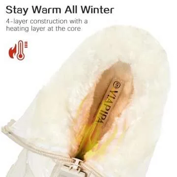 Viapipa Winter Boots for Women Waterproof, White Snow Boots for Women, Womens Mid Calf Low Heel Zip ...