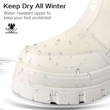 Viapipa Winter Boots for Women Waterproof, White Snow Boots for Women, Womens Mid Calf Low Heel Zip Up Anti-Slip Warm Booties Comfortable for Outdoor Walking Hiking, Size 8