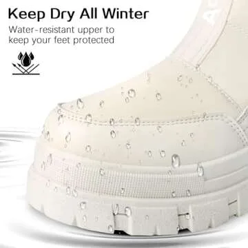 Viapipa Winter Boots for Women Waterproof, White Snow Boots for Women, Womens Mid Calf Low Heel Zip Up Anti-Slip Warm Booties Comfortable for Outdoor Walking Hiking, Size 8