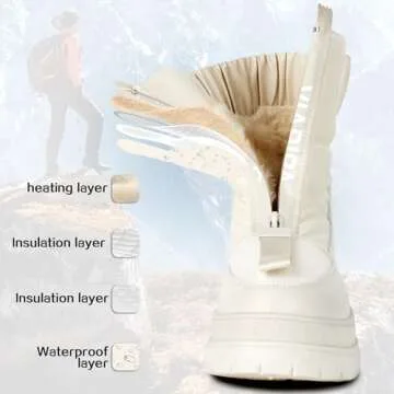 Viapipa Winter Boots for Women Waterproof, White Snow Boots for Women, Womens Mid Calf Low Heel Zip Up Anti-Slip Warm Booties Comfortable for Outdoor Walking Hiking, Size 8