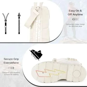 Viapipa Winter Boots for Women Waterproof, White Snow Boots for Women, Womens Mid Calf Low Heel Zip Up Anti-Slip Warm Booties Comfortable for Outdoor Walking Hiking, Size 8