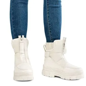 Viapipa Winter Boots for Women Waterproof, White Snow Boots for Women, Womens Mid Calf Low Heel Zip Up Anti-Slip Warm Booties Comfortable for Outdoor Walking Hiking, Size 8